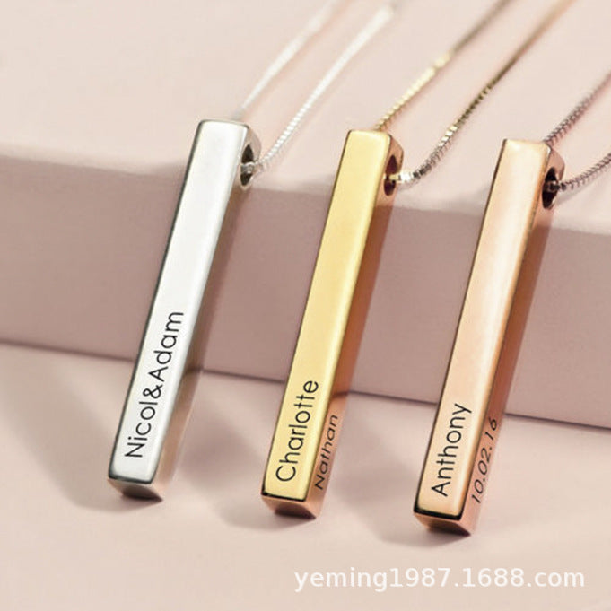 Stylish Cross Pendant Necklace with Engraved Letters