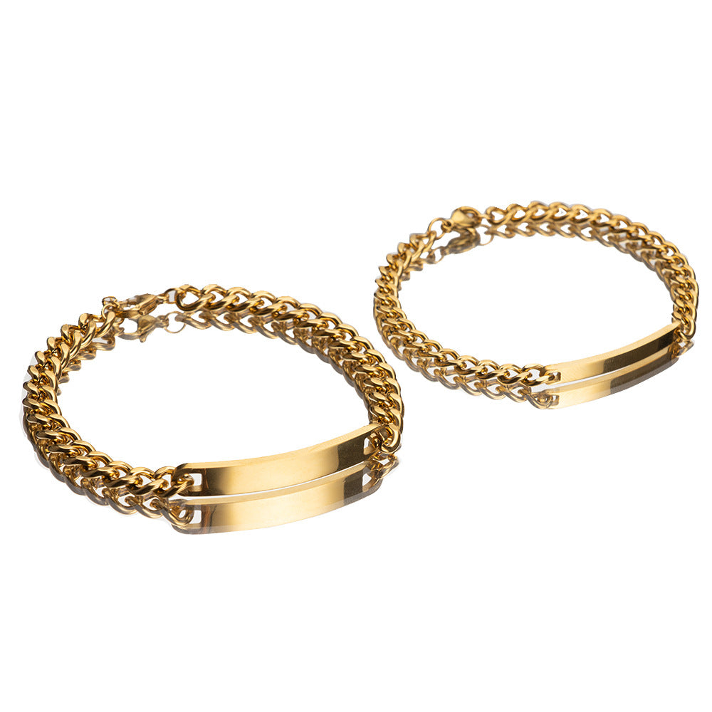 Engraved Titanium Steel 18K Gold Plated Bracelet