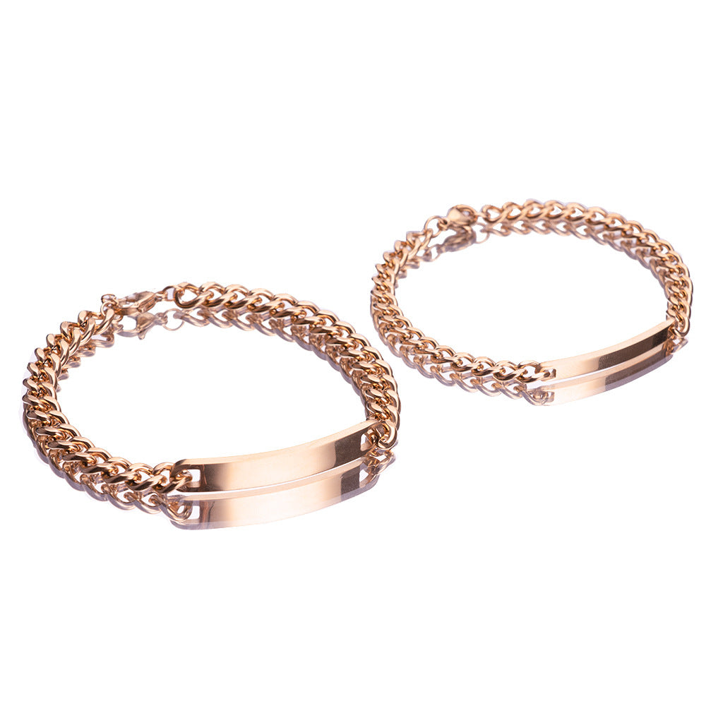Engraved Titanium Steel 18K Gold Plated Bracelet